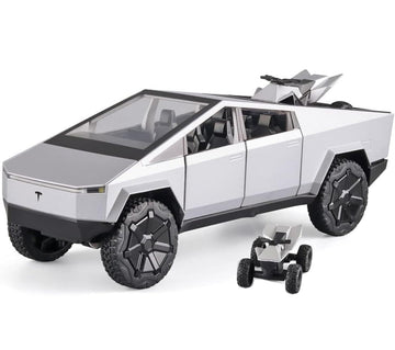 1:24 Tesla Cybertruck Pickup with Motorcycle – Diecast Alloy Toy Car with Lights & Sound